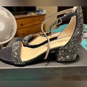 Betsey Johnson black with silver rhinestone heels